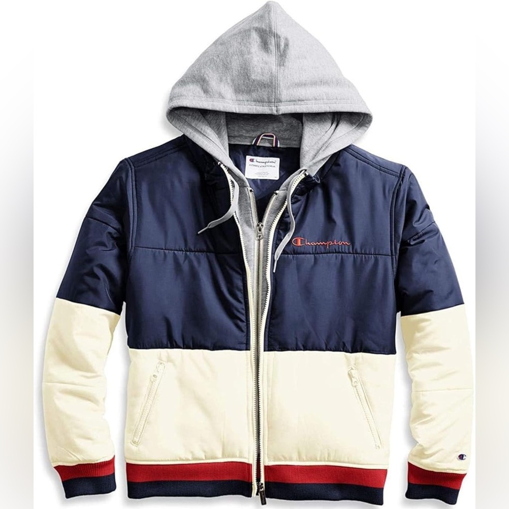 Champion Women's Stadium Hooded Puffer Jacket/Colorblock/Size: Small